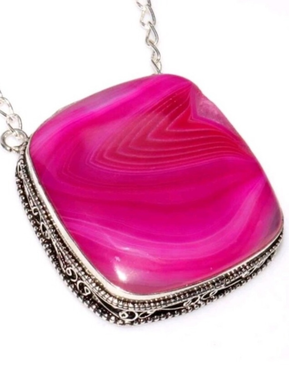 Pink Botswana Agate Gemstone Jewelry 925 Sterling Silver Handmade Necklace